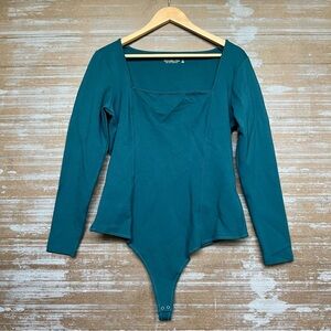 Abercrombie & Fitch Square Neck Teal Seamless Long Sleeve Soft Bodysuit